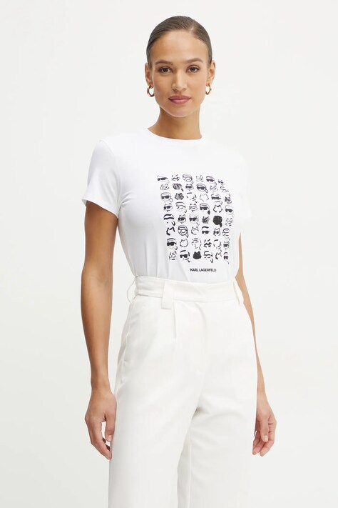 Karl Lagerfeld tricou din bumbac femei, culoarea alb, A1W17124