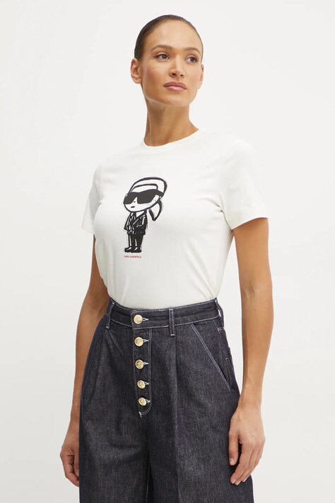 Karl Lagerfeld tricou din bumbac femei, culoarea bej, A1W17126
