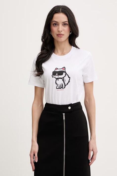 Karl Lagerfeld T-shirt damski bawełniany IKON SKETCH biały A1W17128