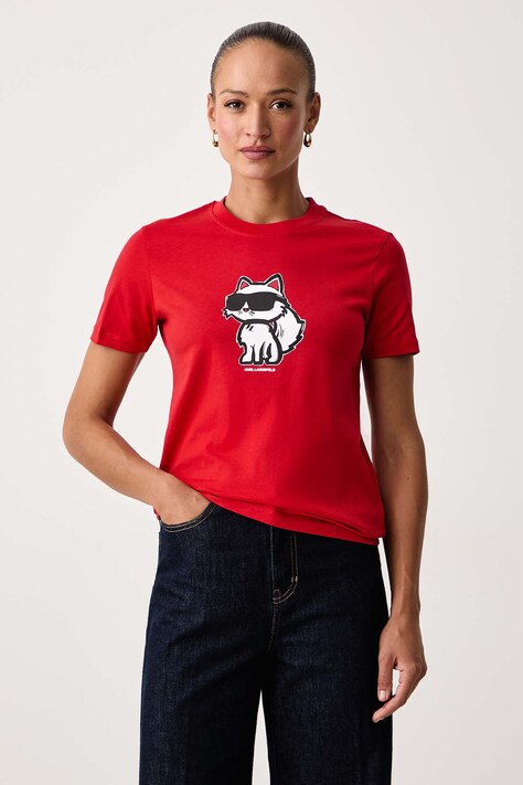 Karl Lagerfeld T-shirt damski bawełniany IKON SKETCH czerwony A1W17128