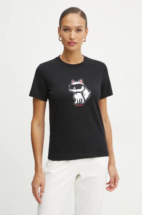 Karl Lagerfeld tricou din bumbac femei, culoarea negru, A1W17128