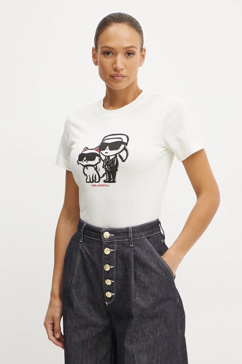 Karl Lagerfeld tricou din bumbac femei, culoarea bej, A1W17129