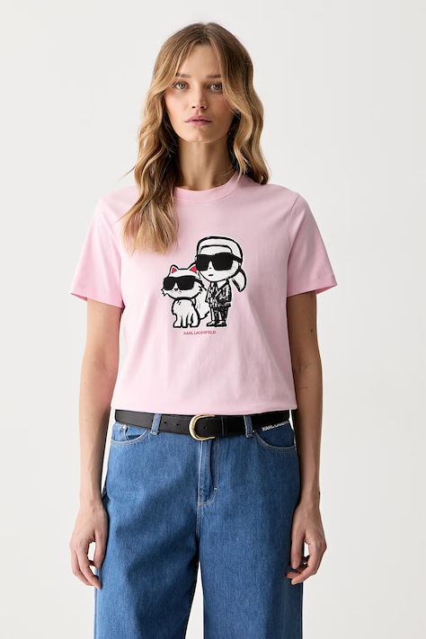 Karl Lagerfeld tričko dámské bavlněné IKON SKETCH růžové A1W17129