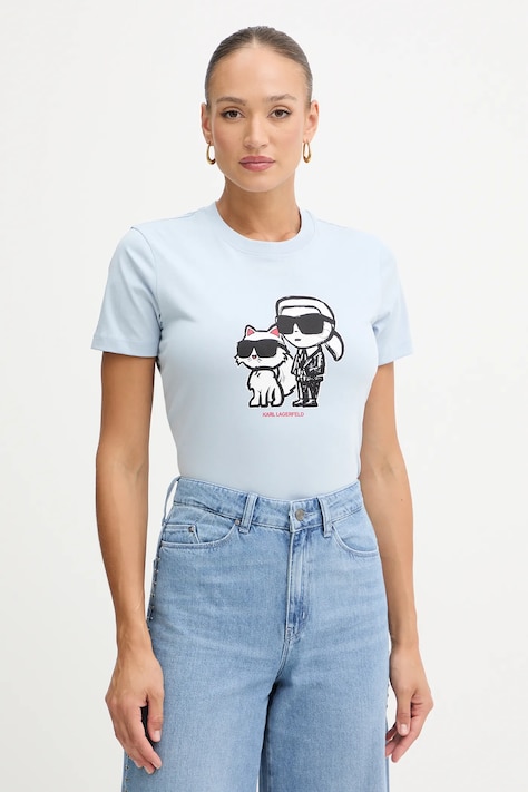 Karl Lagerfeld t-shirt bawełniany damski kolor niebieski A1W17129