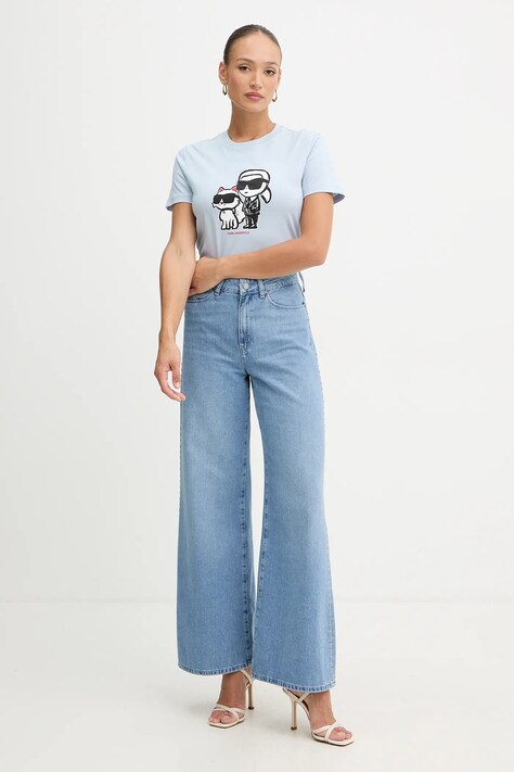 Karl Lagerfeld t-shirt bawełniany damski kolor niebieski A1W17129
