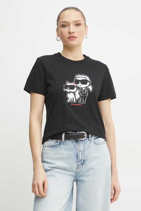 Karl Lagerfeld tricou din bumbac femei, culoarea negru, A1W17129