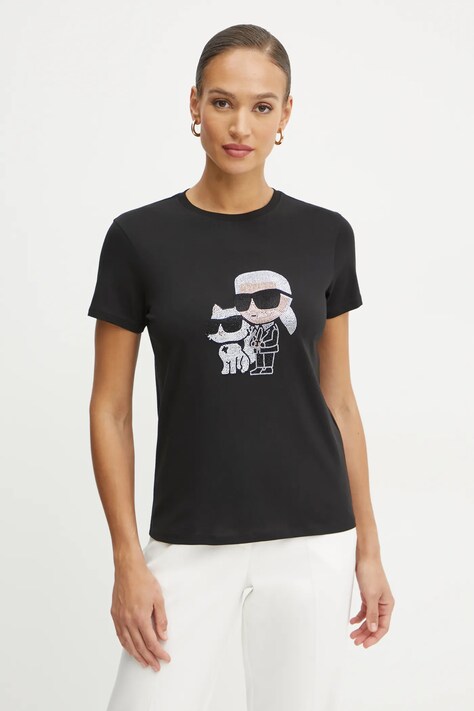 Karl Lagerfeld tricou din bumbac femei, culoarea negru, A1W17131