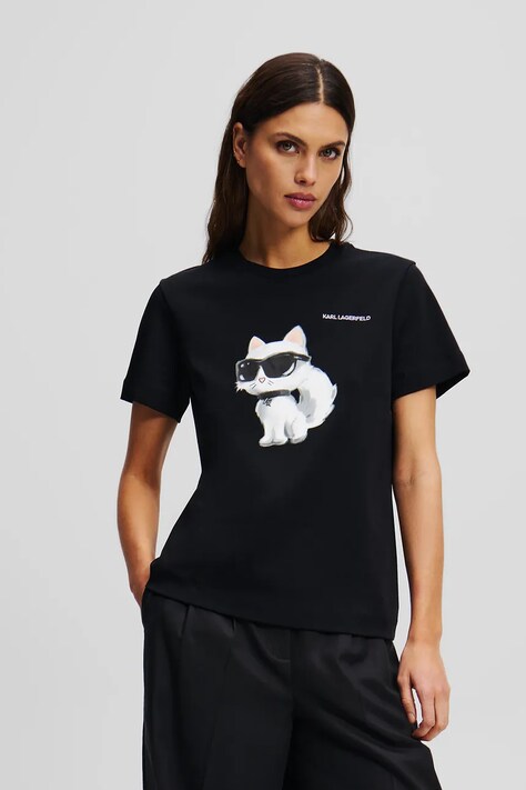 Bombažna kratka majica Karl Lagerfeld ženska, črna barva, A2W17119