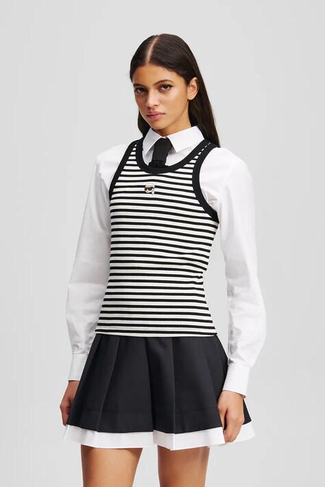 Karl Lagerfeld top din bumbac culoarea negru, A3W17079