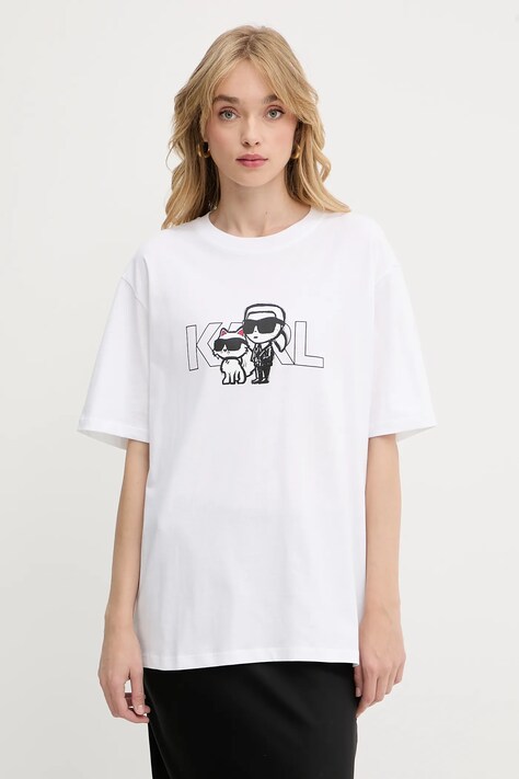 Bavlněné tričko Karl Lagerfeld dámské, bílá barva, A3W17084