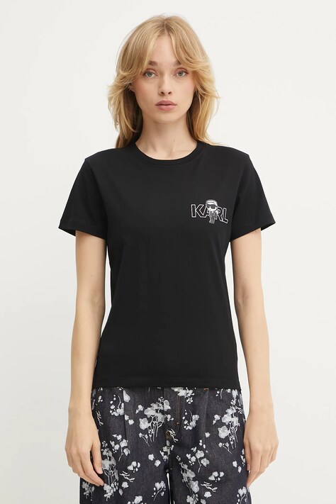 Karl Lagerfeld t-shirt bawełniany damski kolor czarny A3W17085