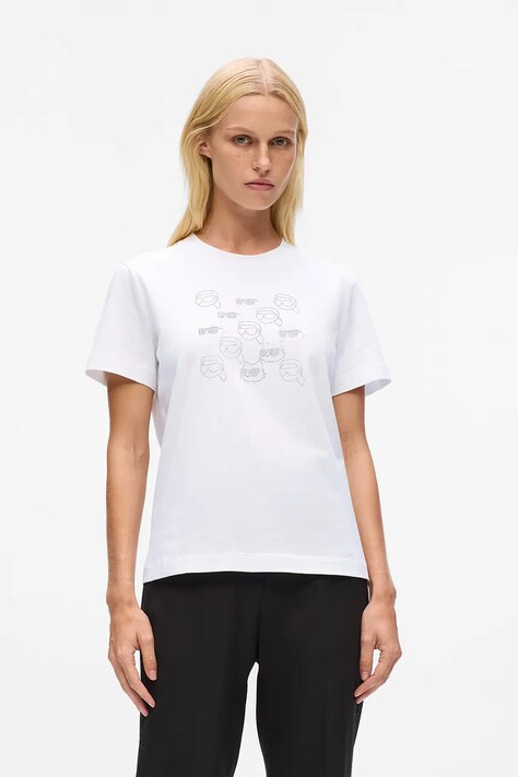 Bavlněné tričko Karl Lagerfeld dámské, bílá barva, A4W17098