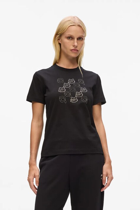 Βαμβακερό μπλουζάκι Karl Lagerfeld χρώμα: μαύρο, A4W17098