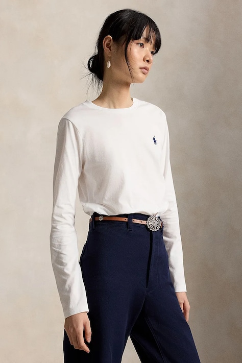Polo Ralph Lauren longsleeve pentru femei, din bumbac albă 211B14604