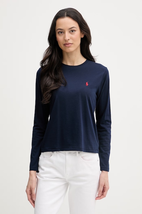 Polo Ralph Lauren majica dugih rukava za žene od pamuka mornarsko plava 211B14604