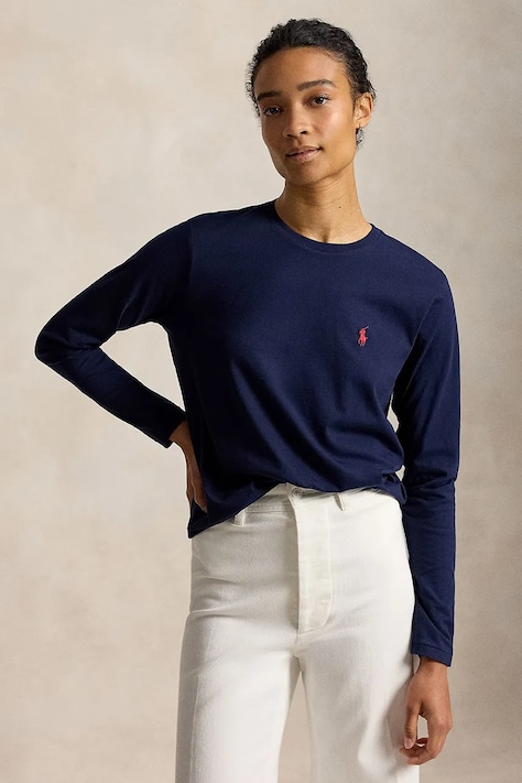 Polo Ralph Lauren tričko s dlhým rukávom dámske bavlnené tmavomodré 211B14604