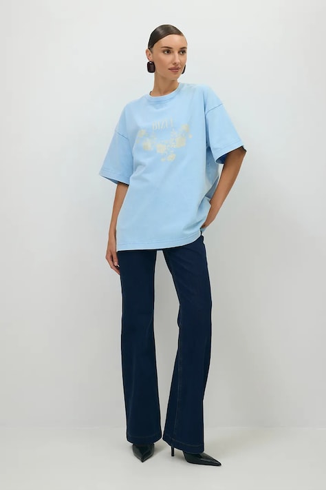 BIZUU T-shirt damski bawełniany PAPLYS niebieski PAPLYS BŁĘKITNY