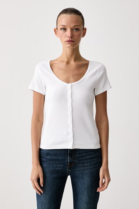 Levi's T-shirt γυναικείο βαμβακερό με ελαστάν AUSTEN BUTTON THROUGH SS λευκό 0087U