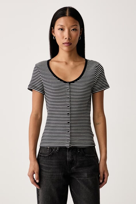 Levi's T-shirt γυναικείο βαμβακερό με ελαστάν AUSTEN BUTTON THROUGH SS μαύρο 0087U
