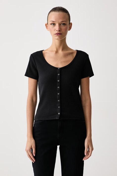 Levi's T-shirt γυναικείο βαμβακερό με ελαστάν AUSTEN BUTTON THROUGH SS μαύρο 0087U