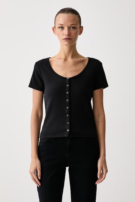 Levi's T-shirt γυναικείο βαμβακερό με ελαστάν AUSTEN BUTTON THROUGH SS μαύρο 0087U