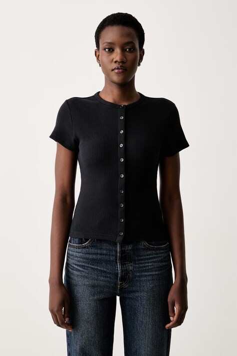 Levi's Majica za žene s modalom RORY BUTTON THROUGH SS crna 0086M