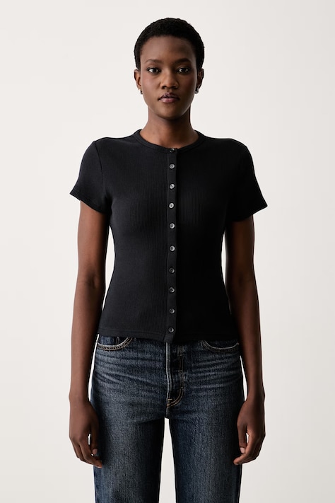 Levi's Majica za žene s modalom RORY BUTTON THROUGH SS crna 0086M