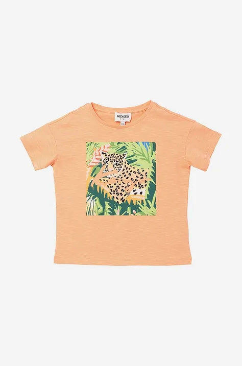 Детская хлопковая футболка Kenzo Kids Short Sleeves Tee-Shirt цвет оранжевый