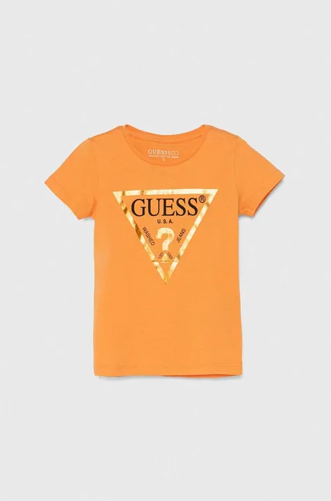 Βαμβακερό μπλουζάκι Guess χρώμα: πορτοκαλί