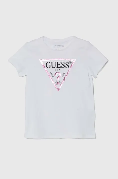 Детска памучна тениска Guess в бяло J73I56 K8HM0