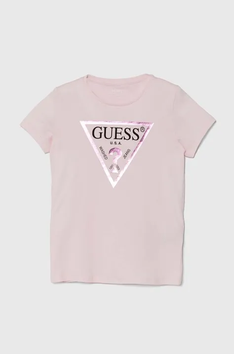 Guess t-shirt bawełniany dziecięcy kolor różowy J73I56 K8HM0
