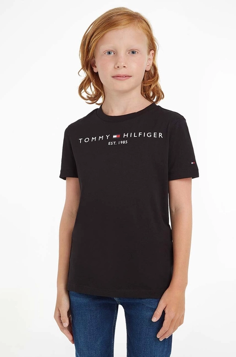 Tommy Hilfiger T-shirt bawełniany dziecięcy kolor czarny z nadrukiem