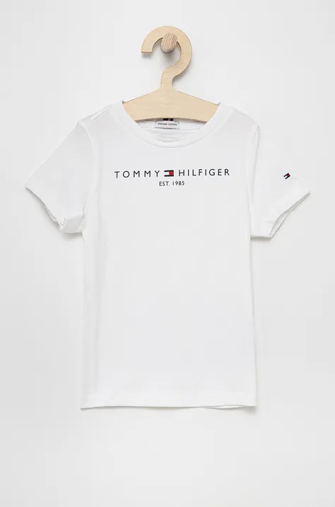Tommy Hilfiger T-shirt bawełniany dziecięcy kolor biały z nadrukiem