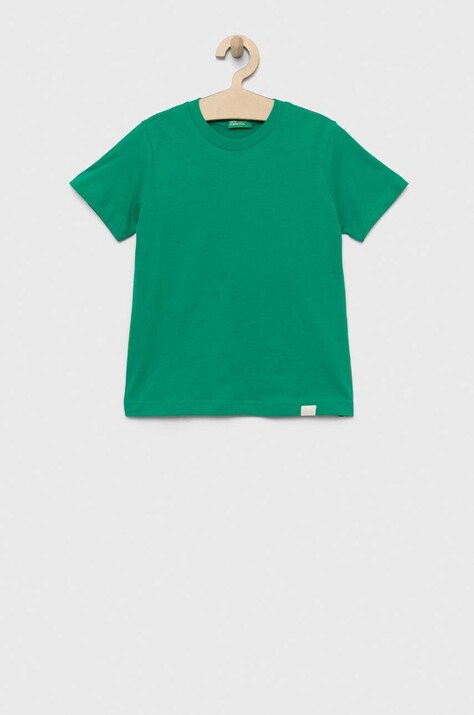 Otroška bombažna kratka majica United Colors of Benetton zelena barva