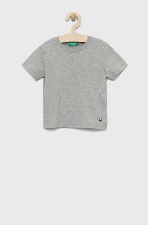 Detské bavlnené tričko United Colors of Benetton šedá farba, jednofarebný