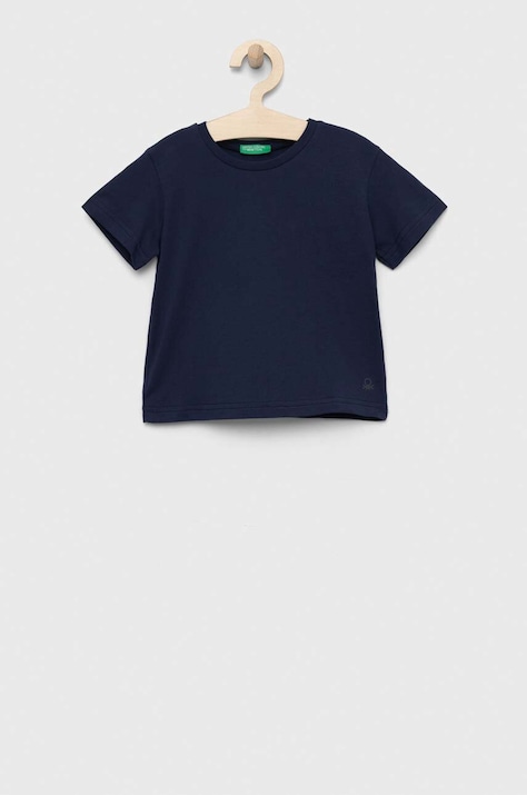 United Colors of Benetton tricou de bumbac pentru copii culoarea albastru marin, neted
