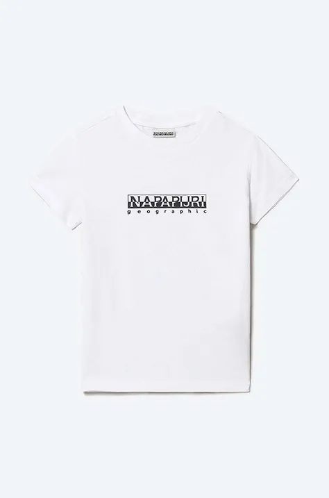 Napapijri t-shirt bawełniany dziecięcy S-Box Ss kolor biały wzorzysty