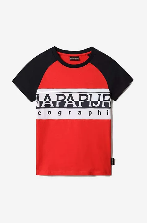 Detské bavlnené tričko Napapijri červená farba, vzorovaný