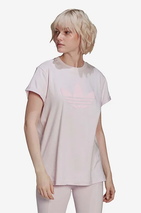 Хлопковая футболка adidas Originals цвет розовый узорная HU1631-pink