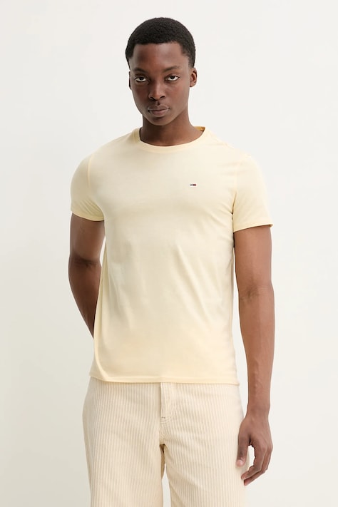 Tommy Jeans t-shirt bawełniany męski kolor żółty gładki DM0DM04411