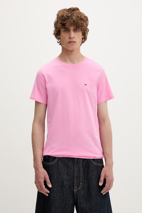Tommy Jeans tričko pánské bavlněné růžové DM0DM04411