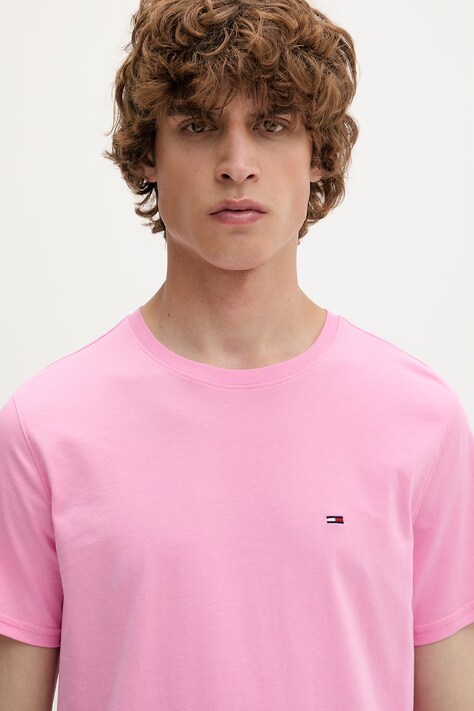 Tommy Jeans T-shirt męski bawełniany różowy DM0DM04411