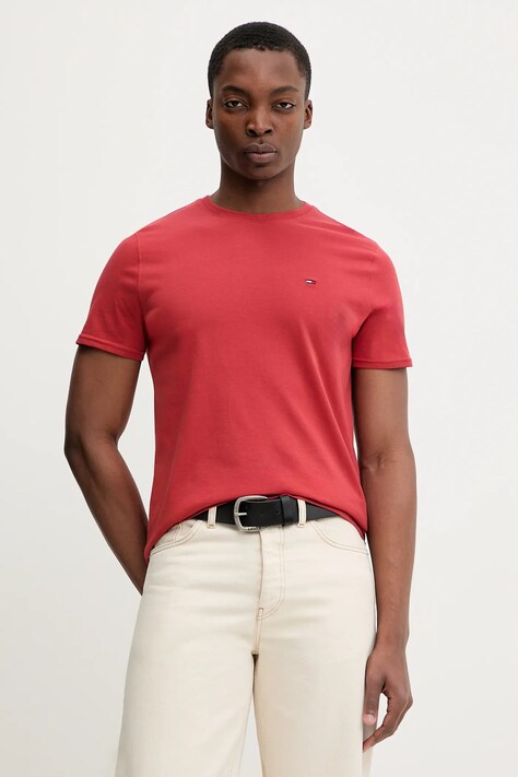 Tommy Jeans t-shirt bawełniany męski kolor czerwony gładki DM0DM04411