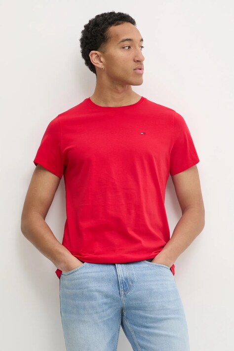 Tommy Jeans tricou din bumbac barbati, culoarea rosu, neted, DM0DM04411