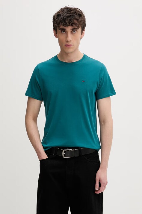Tommy Jeans T-shirt męski bawełniany turkusowy DM0DM04411