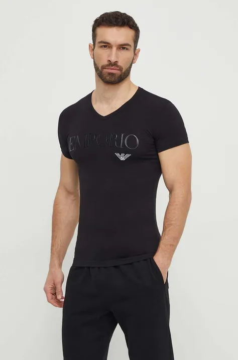 Emporio Armani Underwear póló otthoni viseletre fekete, nyomott mintás