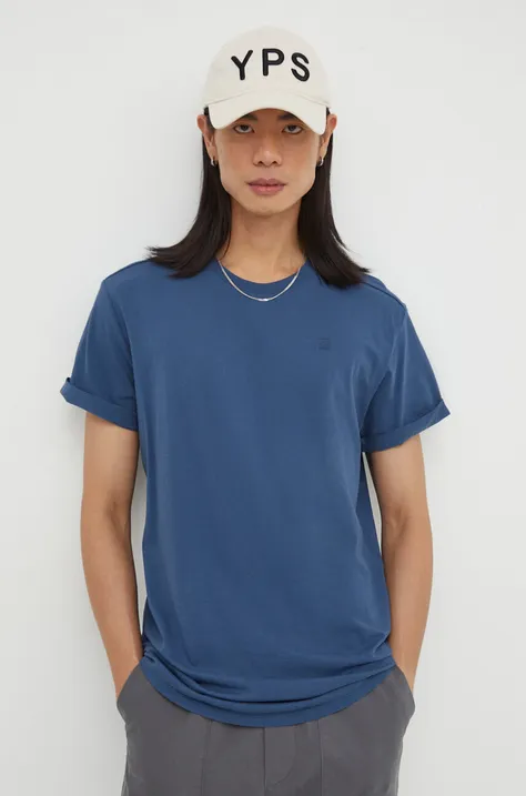 Хлопковая футболка G-Star Raw цвет синий однотонный