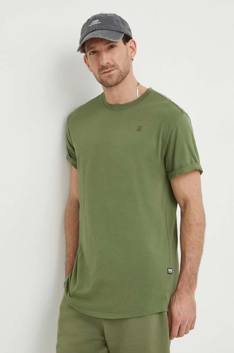 G-Star Raw tricou din bumbac barbati, culoarea verde, neted