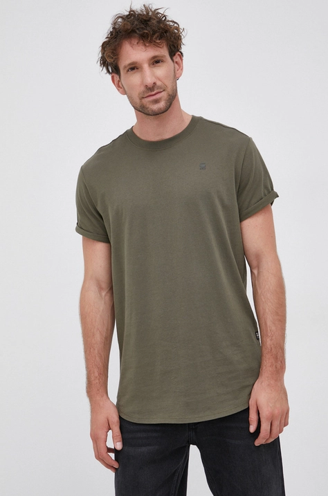 G-Star Raw tricou din bumbac culoarea verde, neted