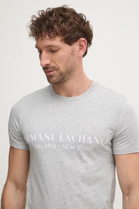 Armani Exchange tricou barbati, culoarea gri, cu imprimeu